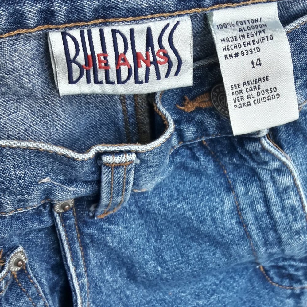 Vintage Denim Skirt Jeans w/ Fringe Aline Mini Distressed Frayed Edge L-XL - Picture 5 of 8